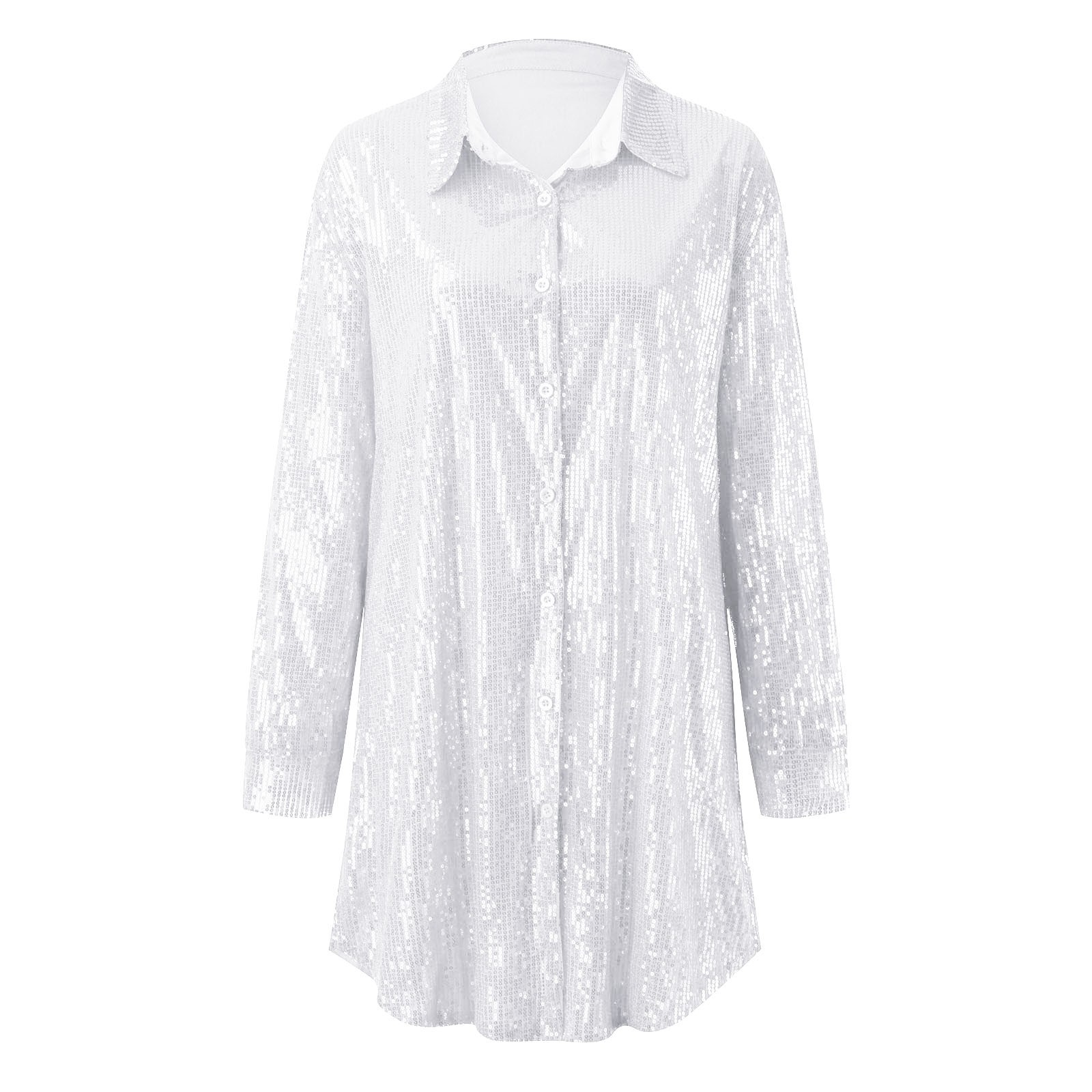 thumbnail image 5 of Mini vestido con lentejuelas para mujer: brillante, con botones, cuello en V, poliéster, para fiesta/salir por la noche, S-XXL, 5 of 6